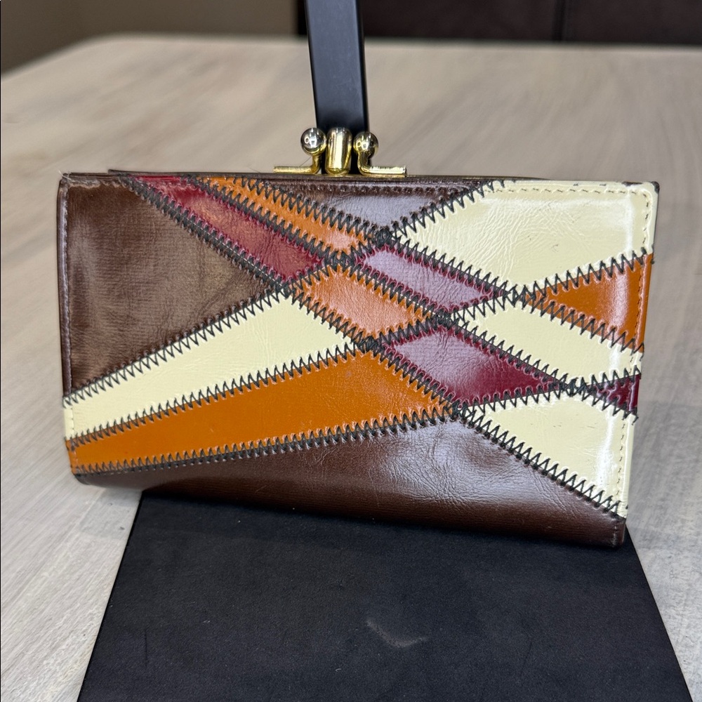 Vintage Retro Geometric Leather Wallet with Multicolor Design